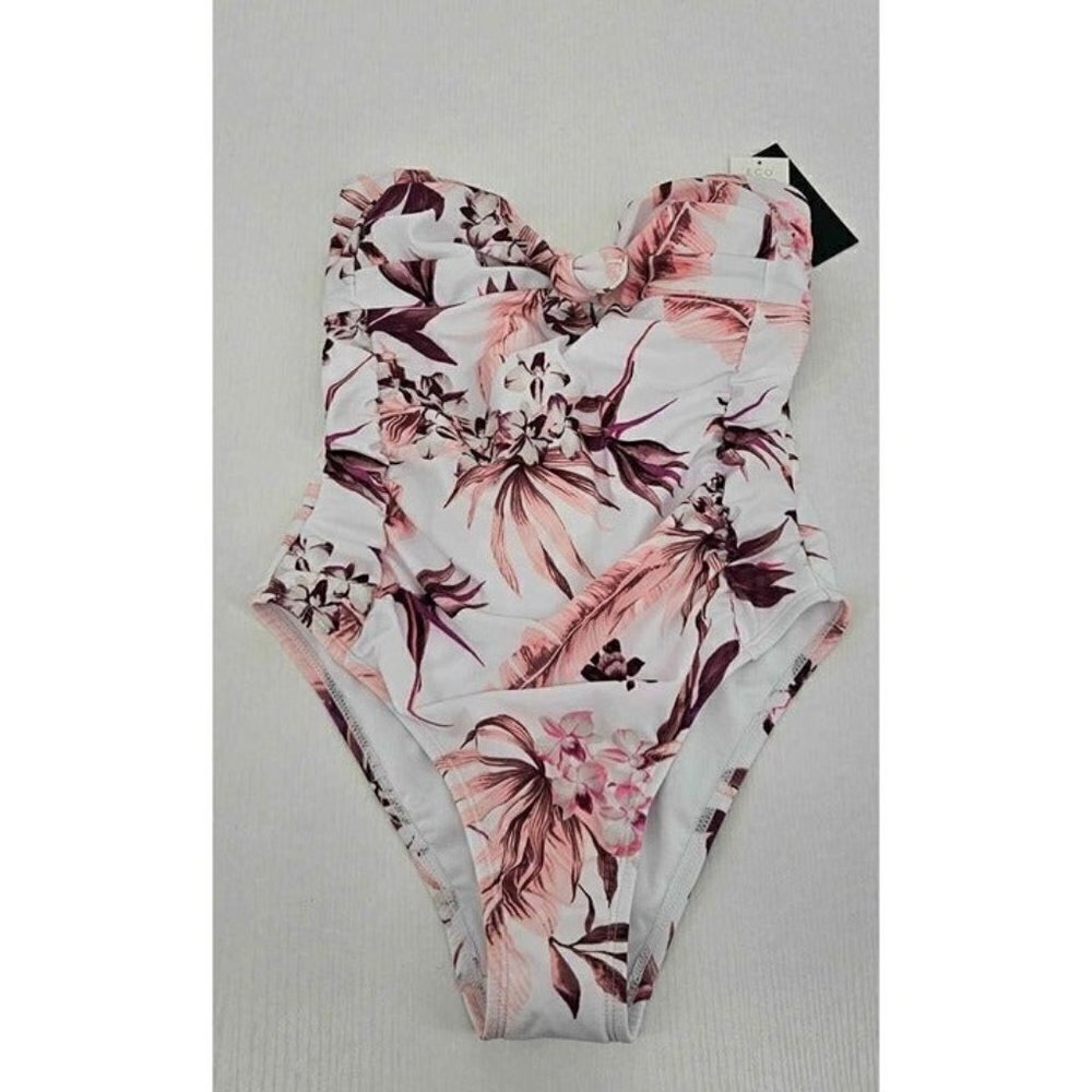 New Ibiza Womens Swimwear Tie Front One Piece Floral Shades of Pink Swimsuit S